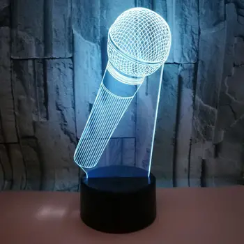 3D Vizualne Iluzije Lučka Akril Mikrofon Model LED Nočna Lučka 7 Barvo Nočna Lučka za Cafe Bar Dekor Bluetooth Zvočnik Lučka
