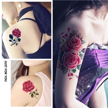 50Pcs 3D Lepote Cvet Nepremočljiva Začasne Tetovaže Za Ženske Dekle Body Art Rokav DIY, Bleščice, Nalepke, Ponaredek Tatoo Eksotična Lepota