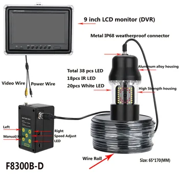 9-Palčni DVR Snemalnik Podvodni Ribolov Video Kamero, Fish Finder IP68 Vodotesen 38 Led 360 Stopinjsko Obračanje Fotoaparat 20M 50M 100M
