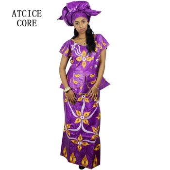 Afriške bazin riche vezenje design obleke, kratke rapper z šal tri kos en niz DP46#