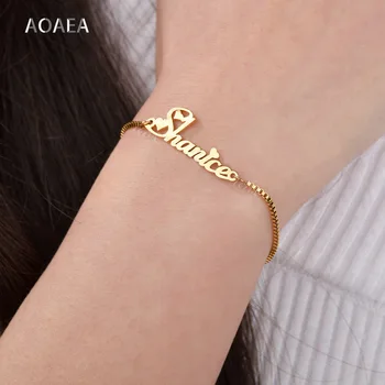 Aoaea ime po meri zapestnica za ženske in otroke, nastavljiv zapestnica iz nerjavečega jekla z arabskimi črkami za darilo