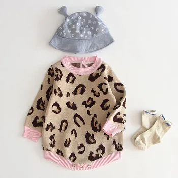 Baby Dekle Obleka, Bombaž Leopard Jeseni Newborn Baby Oblačila Dekle Jumpsuit Pletene Otroška Oblačila Baby Jopica Punca
