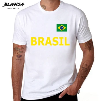 BLWHSA Brazilija Navijači Razvedriti Moški Majica s kratkimi rokavi Brazilija Zastavo&Pisma natisnjena Bombaža, Kratek Rokav Poletje T Srajce za Moške