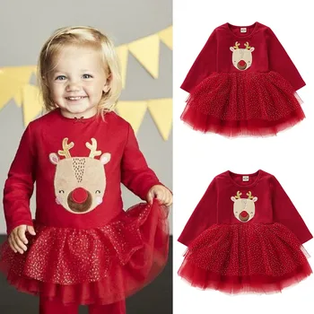 Božič Otroci Baby Dekle 12M-4T Božični Praznik Tutu Čipke Obleka Princess Obleke Set