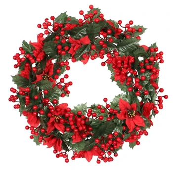 Božični Okraski, Venci, Garland Ornament Umetno Božični Venci Z Listi Zelene, Rdeče Sadje Kup, Vesel Božič