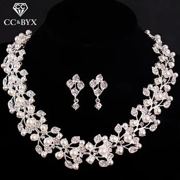 CC poročni nakit Za Ženske Poročne Pearl & Kristalno Ogrlico, Uhane Določa Lep Cvet Oblika Modela, Razkošen Modni D004