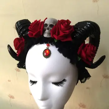 Demon Rogovi naglavni del Hudič Cvetlični Rogovi Headpieces Halloween Lobanje Dodatki s Tančico Modno Obleko Pribor za Lase