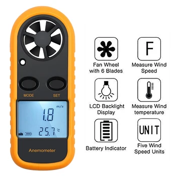 Digitalna Mini Anemometer Hitrost Vetra Gauge Merilnik LCD Ročni pretok Zraka Windmeter 30 m/s Ročnih hitrost vetra Orodje za Ukrep