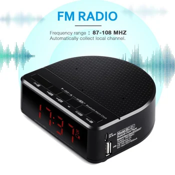 Digitalna Radio Budilka z Bluetooth Zvočnik,Rdeče Mestno Zaslon z 2 Dimmer,FM radio, USB Postelji led Budilka.