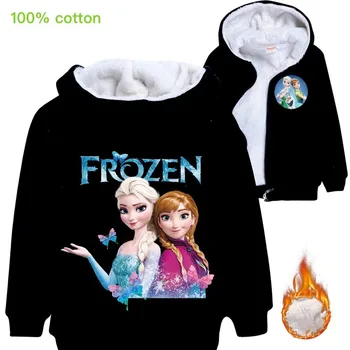 Disney otroška Jopico Zadrgo Debel Suknjič Dekleta Zamrznjene Elsa Tiskanja Hoodie Fantje Priljubljena Risanka Zimski Plašč