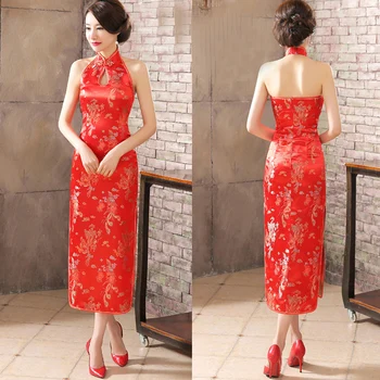 Dolgo cheongsam seksi nov Red cheongsam očarljivo večerno obleko ženski Kitajski backless cheongsam poroka, kitajski obleko 2020