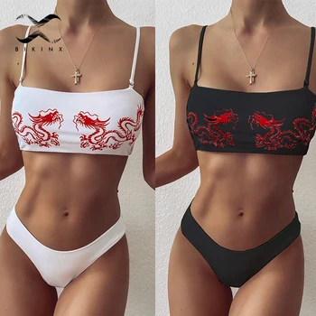 Dragon tiskanja seksi bikini 2020 mujer Bandeau niz kopalke ženska Seksi bele kopalke ženske, Šport plaži kopalcev kopalke