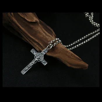 Dvojno stranicami Križ Jezusa Obesek Čisti 925 Sterling srebro Brezplačno črna usnjena Vrv Moški Ženske Ogrlico, Obesek, Nakit 2020 P24
