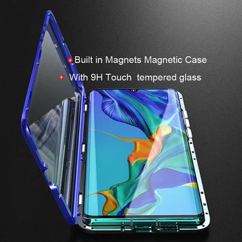 Dvojno stransko steklo Magnetni primeru za Huawei Nova 7 MP Pro 6 6SE Čast V30 Pro 8 Alumium kovinski 360-stopinjski Polno Kritje Primera