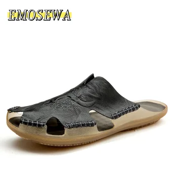 EMOSEWA 2020 Nova Moda Poletni Čevlji Moški Copat Pravega Usnja Plaži Sandali Moški Priložnostne Čevlji Flip Flops Velika Velikost 38~48