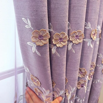 Evropski lila in vijolično reliefne 3D cvet vezene blackout zavese, ki je primerna za dnevno sobo odklon tila za spalnico#30