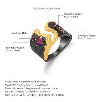 GEM JE BALET 925 Sterling Srebro Ročno Cvetlični Narave Jesenski Cvet Lupini Band Ring Z Naravnimi Rhodolite Granat Za Ženske