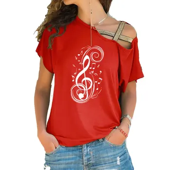 Glasbeno noto graphic majica s kratkimi rokavi Ženske Poletne ženske modni tshirt Nezakonitih Skew Križ Povoj cotton tee vrhovi