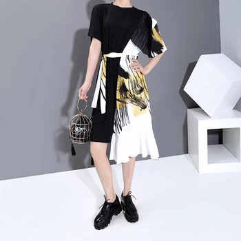 Hit Barve Design Ženska Stranka Stilsko Poletje Črna Mozaik Obleko & Sashes Ena Velikost Tiskane Midi Dekleta Priložnostne Obleke Haljo 6221