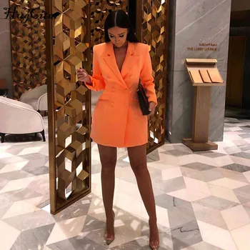 Hugcitar 2019 dolg rokav slim jopič obleko jeseni, pozimi ženske modni pure orange ulične opreme vetroloma