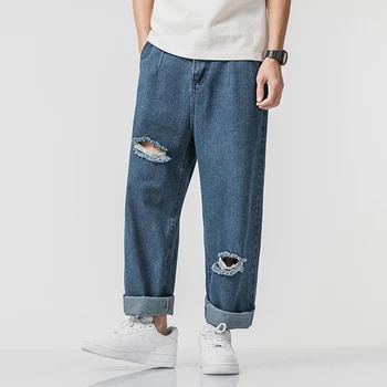 Jeans Za Moške Priložnostne Moda Hlače Ulične Hip Hop Denim Moški MOOWNUC Luknjo Celotno dolžino Fit 2020 Novo Pomlad Poletje Sweatpants