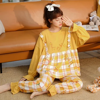 Jeseni, Pozimi Priložnostne Homewear Ženske Pižame Cottonl Svoboden Sleepwear Nastavite Ženske Polno Pižamo Nastavite Dolg Rokav Elastični Pas Pijama