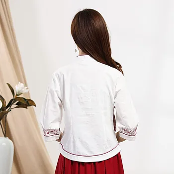 Klasične Ženske Bombaž Perilo Oblačila Plus Velikost 3XL Tang Vrhovi Vezenje Mandarin Ovratnik Shirt Kitajske Tradicionalne Bluzo