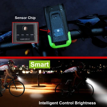Kolesarska Svetilka Indukcijske Kolesa Spredaj Svetloba Nastavite USB Polnilne Smart Smerniki S Rog 800 Lumen LED Lučka za Kolo