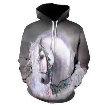 Konj 3D Hoodie Sudaderas Hombre Majica s Kapuco Moški Ženske Živali Moških Oblačila Oblačila 2020 Ulične Homme Ropa Sudadera