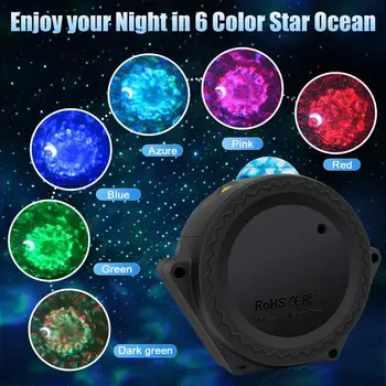 LED 3 v 1, 6 barv ocean val zvezdnato nebo laserski projektor zvezda, luna noč svetlobe, galaksije, meglice lučka glasba glasovni nadzor za otroke