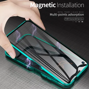 Luksuzni Magnetnih Kovin Primeru Telefon za Huawei Mate 40 Pro Y6P 2020 Kritje Funda Jasno Kaljeno Steklo za Varovanje Nova 8 SE Jasno Primeru