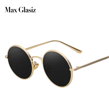 Max glasiz Vintage sončna Očala Ženske Retro Okrogle Očala Rumene Leče, Kovinski Okvir Očal je Premaz Očala gafas de sol mujer