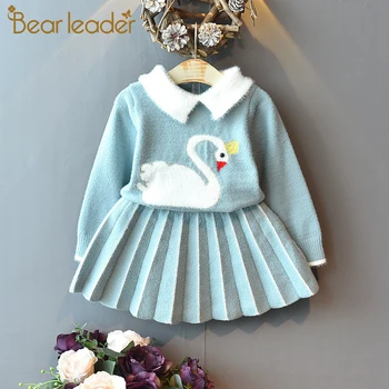 Medved, Vodja Zimske Dekliška Oblačila iz Novih Baby Jopica Komplet Swan je Natisnjena Roza Modra 2pcs Padec Dekle Oblačila Sklop Otroci Kopalke