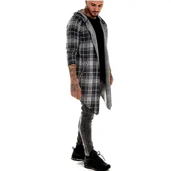 Men ' s Slim Fit Long Sleeve Hooded Jopico Plašč Moški Kariran Vzorec Priložnostne Dolgo Slog Jarek Outwear Plus Velikost M-3XL