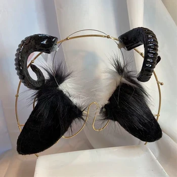 MMGG Črno Bele Ovce Ušesa Hairhoops Rep Hairbands Pokrivala Meri Izdelan Ročno Delo Pribor Pokrivala Za Dekle Ženske