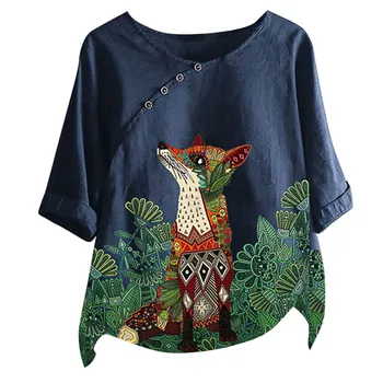 Moda 2020 ženske bluze Svoboden Bombaž In Lan Živali Tiskanja O-Vratu delo Bluzo Vrhovi visoki kakovosti blusas mujer obleke, ženske