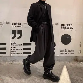 Moški Koreja Japonska Slog Ulične Priložnostne Snop Hem Hlace Moški Svoboden Vintage Moda Obleko Hlače Dolge Harem Hlače