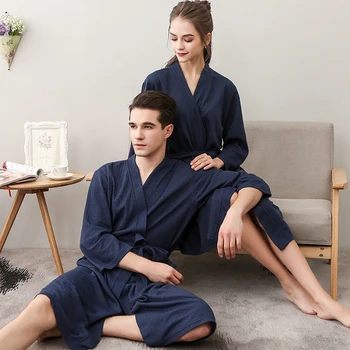 Moški Priložnostne Kimono kopalni plašč Poletje Dolgo Haljo Vaflji Sleepwear Plus Velikost XXXL Nightgown Moški Priložnostne Domov Nositi Absorpcije Vode