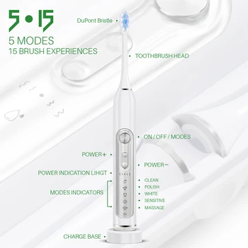 Najboljše Električne zobne ščetke za Prodajo, Prenosni Primeru Omogočiti, 6 Glav Paket, 5 Načini 15 Izkušenj, IP67 Nepremočljiva