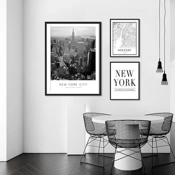 New York Zemljevid Sodobno Mesto, Prizor, Platno, Slike Črno-Bele Stene Umetniških Fotografij, Plakatov in Fotografij za Dnevni Sobi Doma Dekor