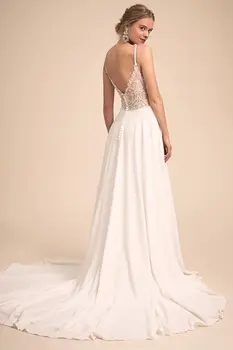 Preprosto in Simpatično Proti-vrat Izrez Poročna Obleka S Čipko Nazaj Poročne obleke vestido de festa de casamento