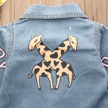 Pudcoco Newborn Baby Boy Oblačila Barva Žirafa Tiskanja Dolg Rokav Denim Gumb Romper Jumpsuit Enodelno Obleko Oblačila