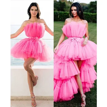 Puhasto Prom Obleke Nastavite vestido de festa Hot Pink Ženske Formalno Obleko Dolgo Til Krila Tutu Bluzo Ruffles