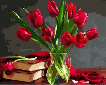 Rdeči tulipani v vazi cvet Barvo S Številko za Vgradnjo Diy Akril Slikarstvo Na Platno cuadros decoracion za dom dekor