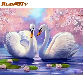 RUOPOTY Swan Živali DIY Barvanje Z Številkami Sodobno Slikarstvo, Kaligrafija Doma Dekoracijo Edinstveno Darilo Stenskih slikah