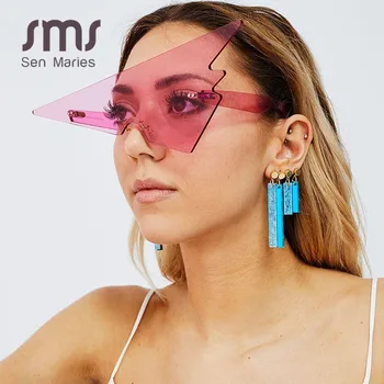 Sen Maries Prevelik Trikotnik sončna Očala Ženske 2020 Letnik Rimless Enem Kosu Rimless Očala Moških Odtenki Edinstveno Očala UV400