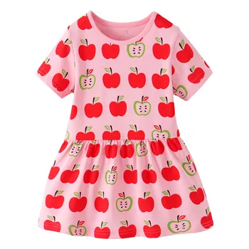 Skoki metrov otrok poletne obleke z jabolka tiskanja bombaž princesa tutu srčkan stranka šola dekleta obleko