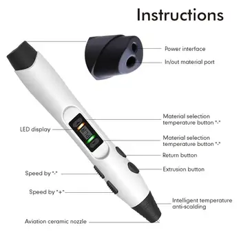 SL-300 3D Tiskanje Pero 1.75 mm ABS PLA 2 Vrste Žarnice 3d Risalna Peresa Z Žarilno LED Zaslon Za Otroke Oblikovanje