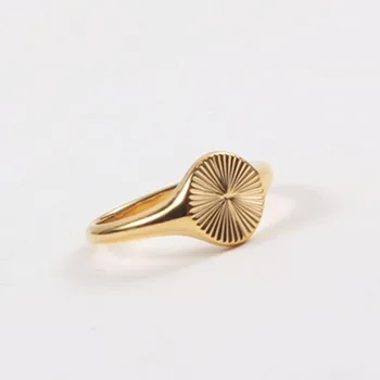 Sonce cvet krog zlat pečatni prstan za ženske iz nerjavečega jekla letnik engrave slika obroč moda 2020