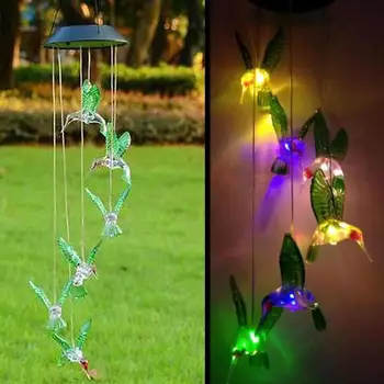 Sončev Veter Zvončki Stranka Dekoracijo Svetilka Barva Spreminja, LED Doma Dekor Hummingbird Obešanje Barva Spreminja, Sončne Energije, Vetra Gonge